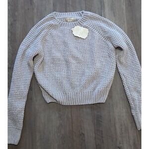 Altar'd State Crew Neck Cropped Sweater Waffle Knit Light Gray Youth Girls M-NWT